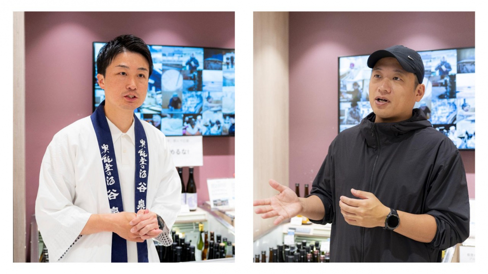 写真左:1789年から続く鶴野酒造店14代目蔵元の鶴野晋太郎氏、写真右:日本酒のさまざまな取り組みを行うcamo代表取締役のカワナアキ氏